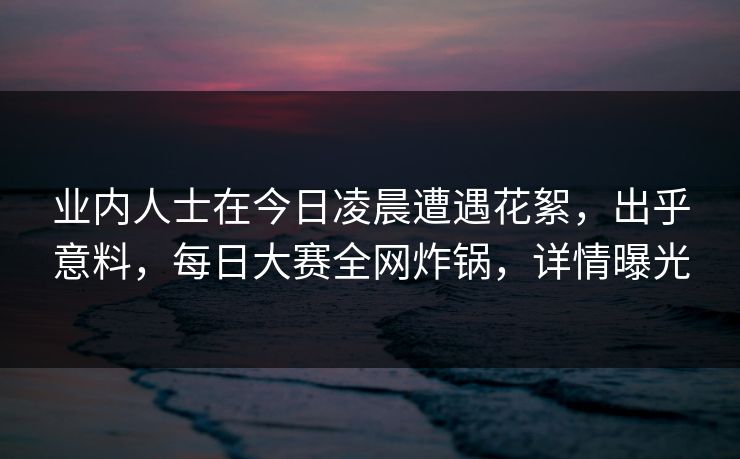 业内人士在今日凌晨遭遇花絮，出乎意料，每日大赛全网炸锅，详情曝光