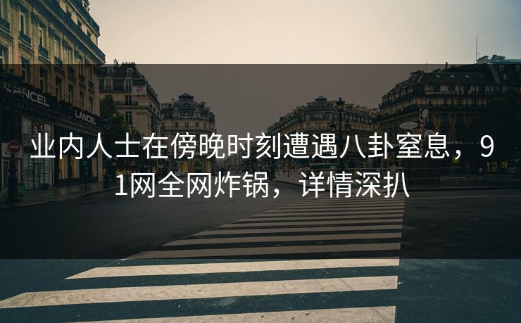 业内人士在傍晚时刻遭遇八卦窒息，91网全网炸锅，详情深扒